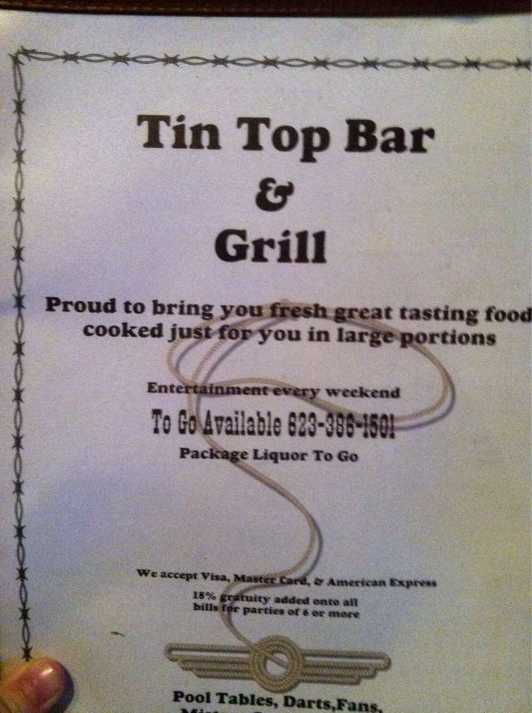 Tin Top Bar And Grill Menu Menu For Tin Top Bar And Grill