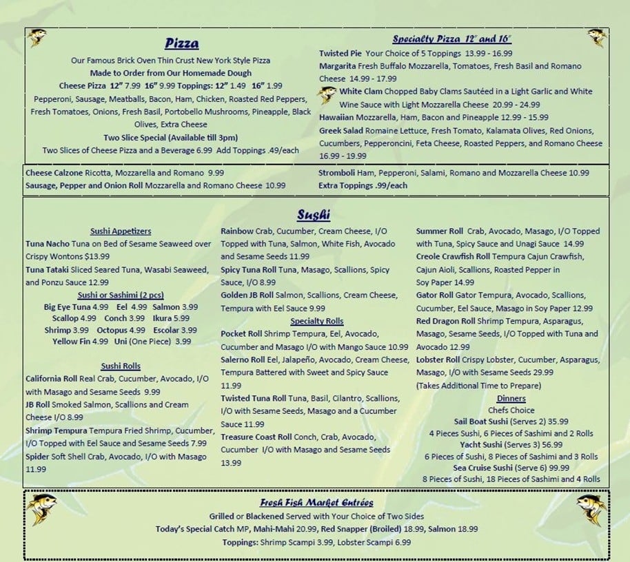 Menu at The Twisted Tuna restaurant, Stuart