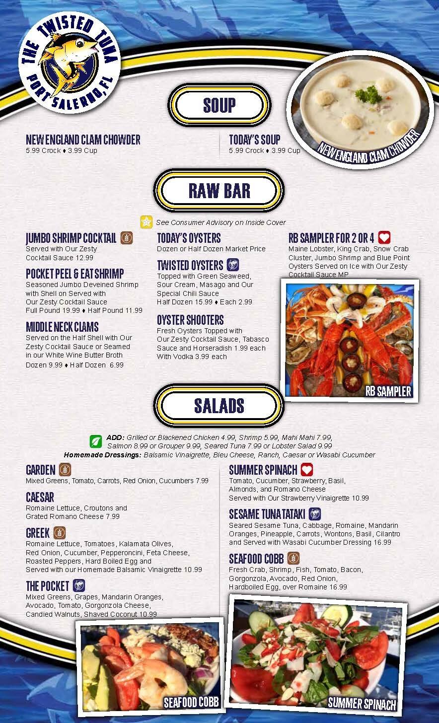 Menu at The Twisted Tuna restaurant, Stuart