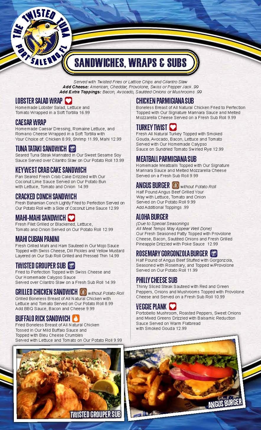Menu at The Twisted Tuna restaurant, Stuart