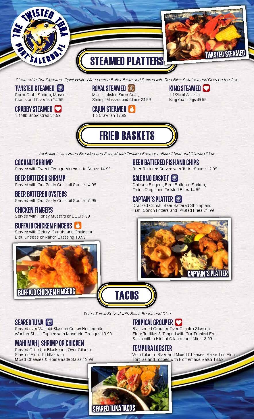 Menu at The Twisted Tuna restaurant, Stuart