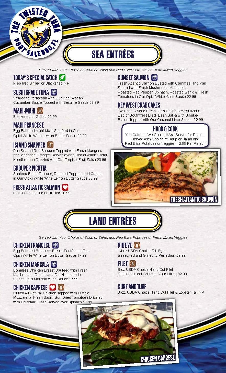 Menu at The Twisted Tuna restaurant, Stuart