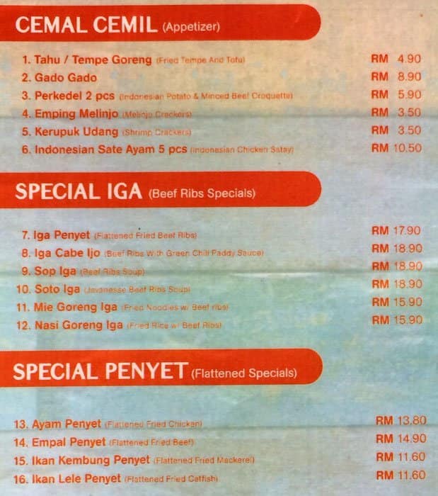 IGA Express Menu, Menu for IGA Express, Brickfields, Kuala Lumpur