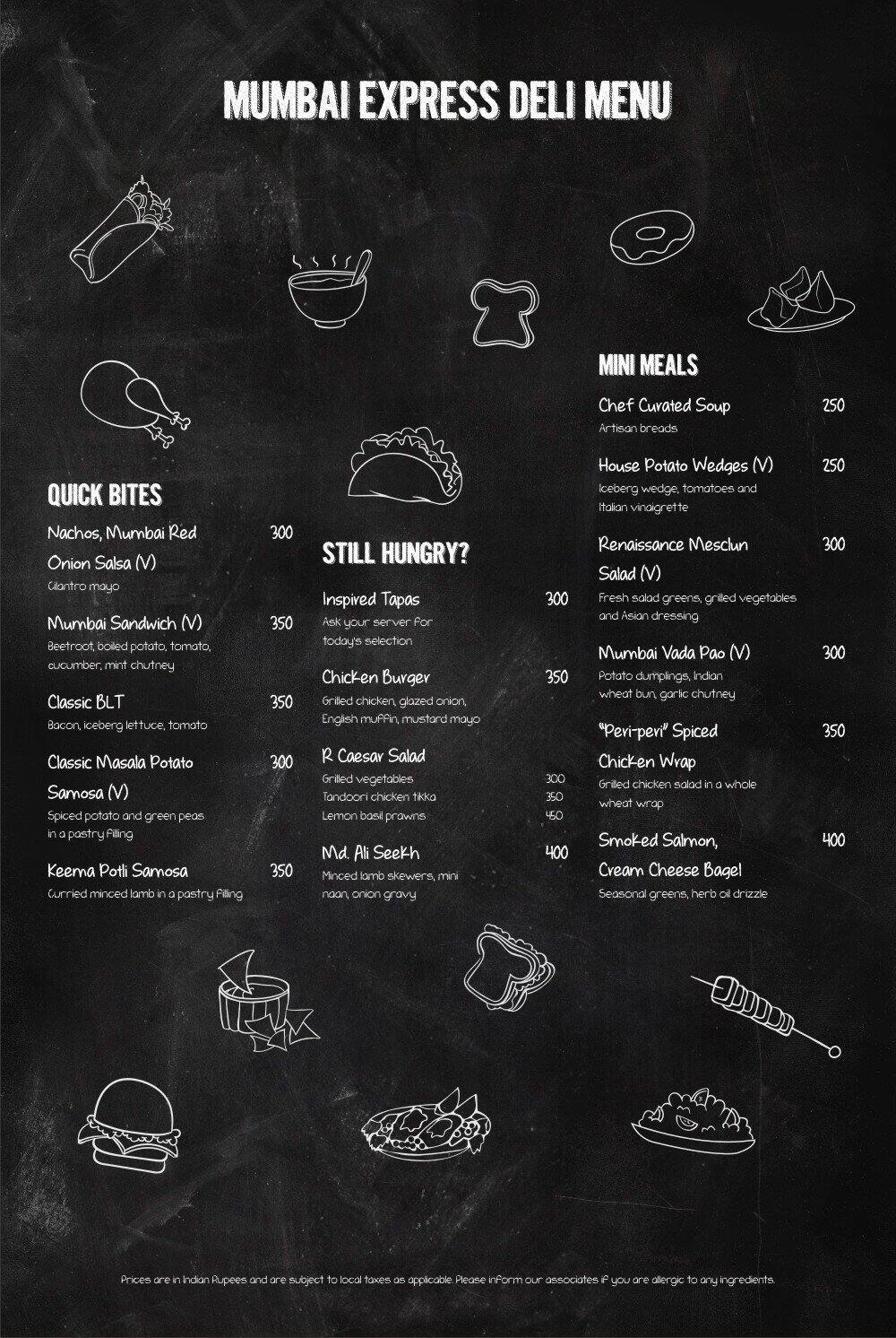 Mumbai Express Renaissance Hotel Menu Zomato