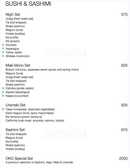 OKO The Lalit Ashok Bangalore Menu Zomato