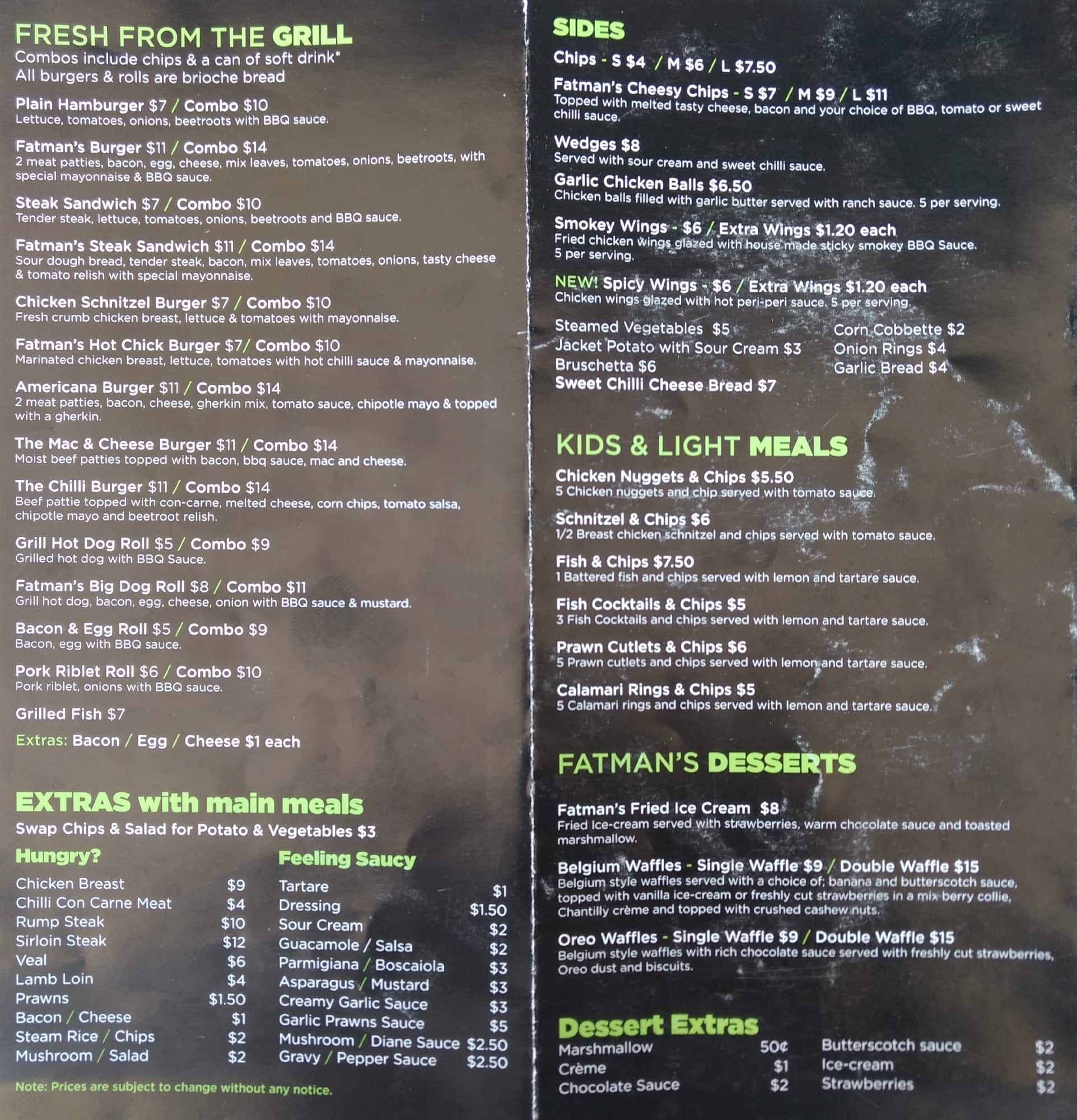 Menu at Fatman Catering restaurant, Saint Johns Park