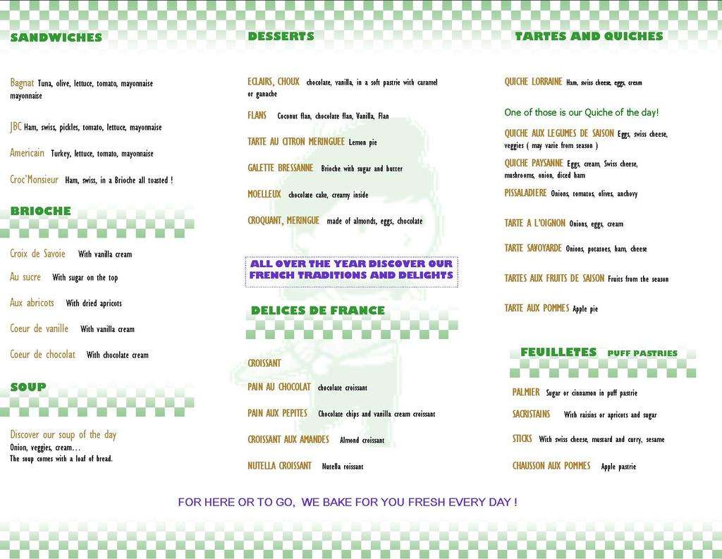 Pierre Michel French Bakery Cafe menu