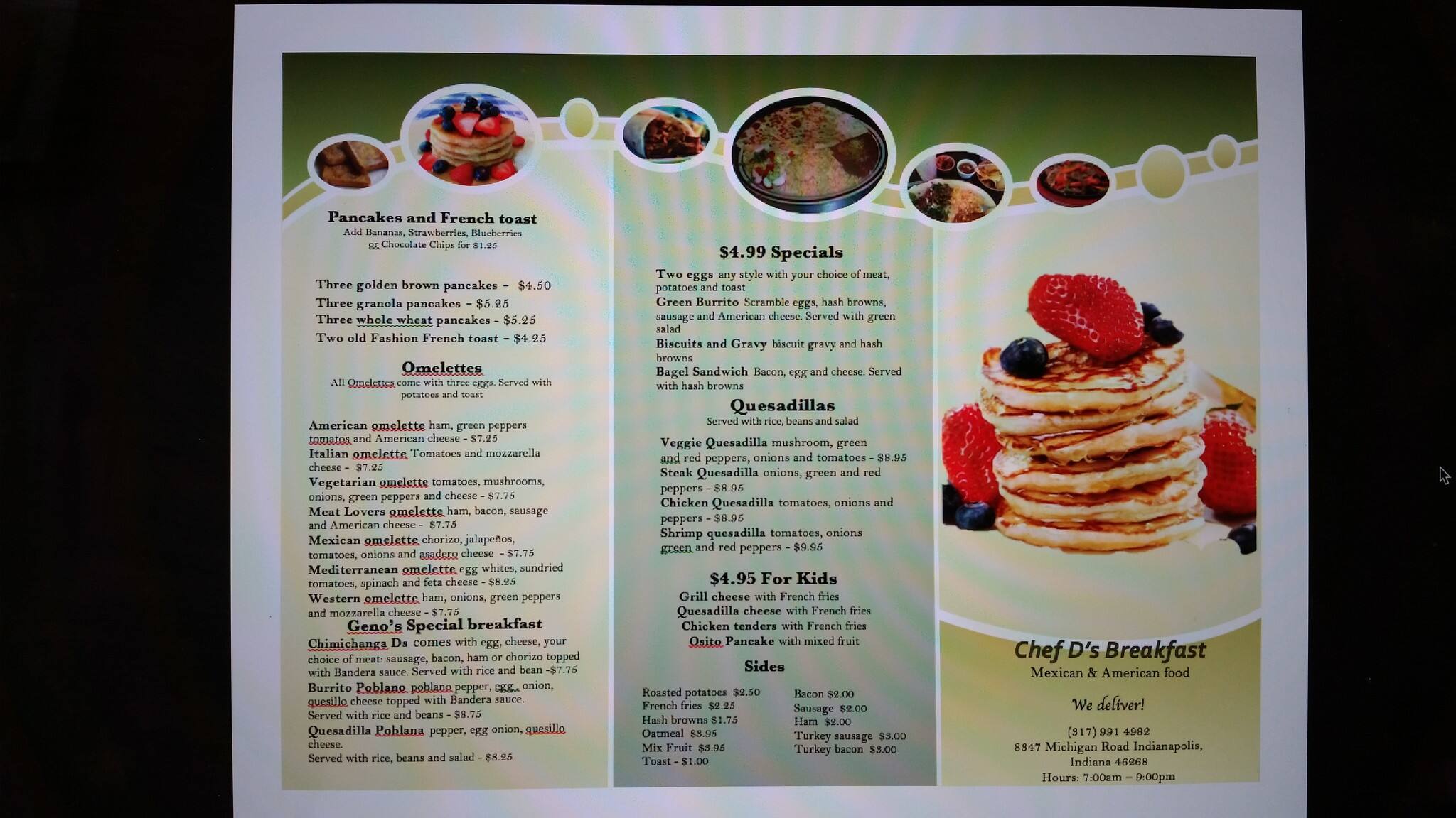 Chef D's Breakfast Menu, Menu untuk Chef D's Breakfast, Northwest