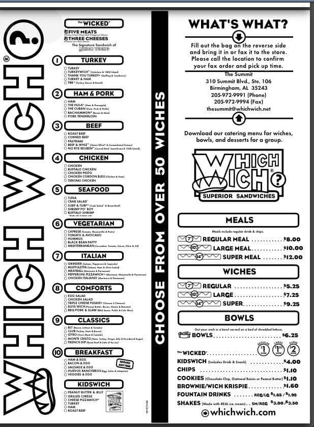 Which Wich Superior Sandwiches Menu