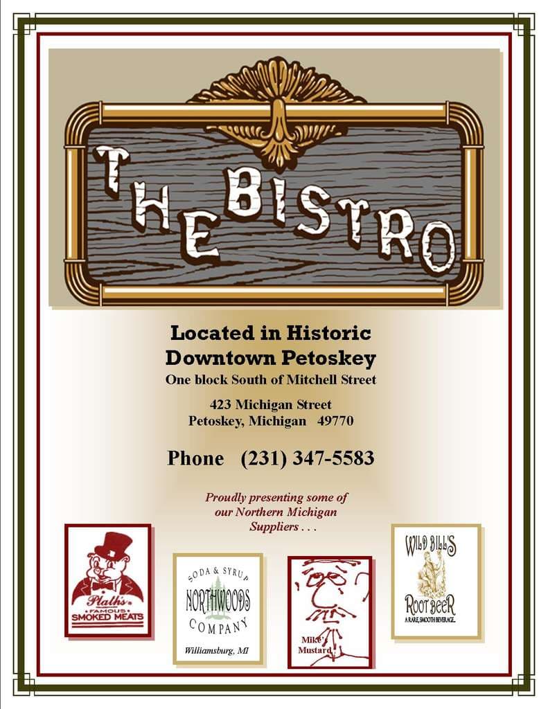 Menu at Bistro restaurant, Petoskey, 423 Michigan St