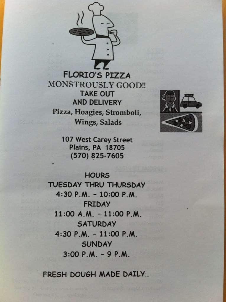 Florio's Pizza Menu, Menu for Florio's Pizza, Plains, Scranton