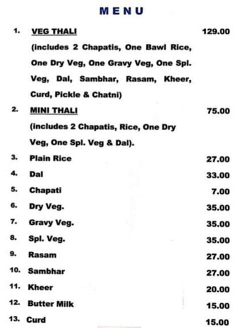 Jeevan Boarding House menu