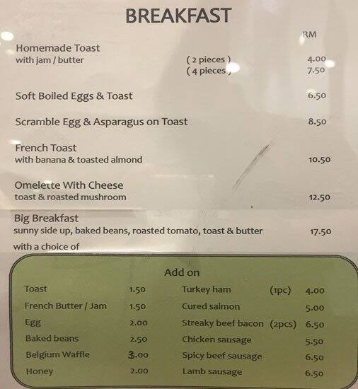 Bake By Chili Espresso Menu, Menu for Bake By Chili Espresso, Bangsar