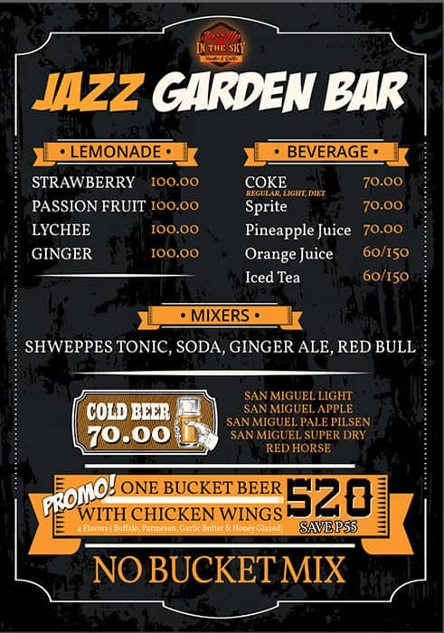 Jazz Up In The Sky Steaks Grills Menu