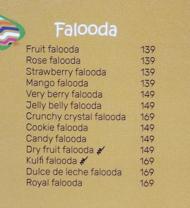 Menu of Firangi Falooda, Besant Nagar, Chennai
