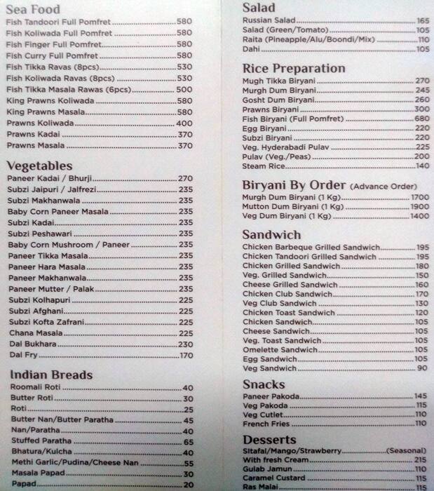 Balwas Restaurant (Since 1970) Mughlai & Chinese menu