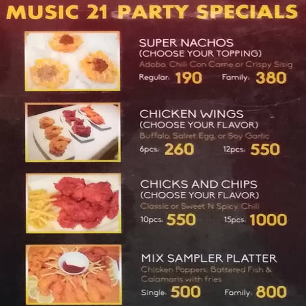 Menu At Music 21 Plaza Restaurant Pasay