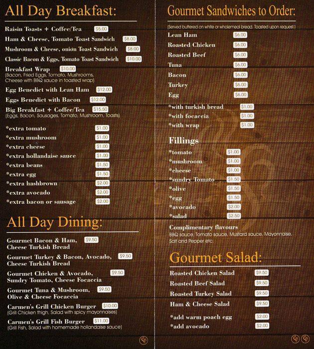 Carmen's Cafe menu