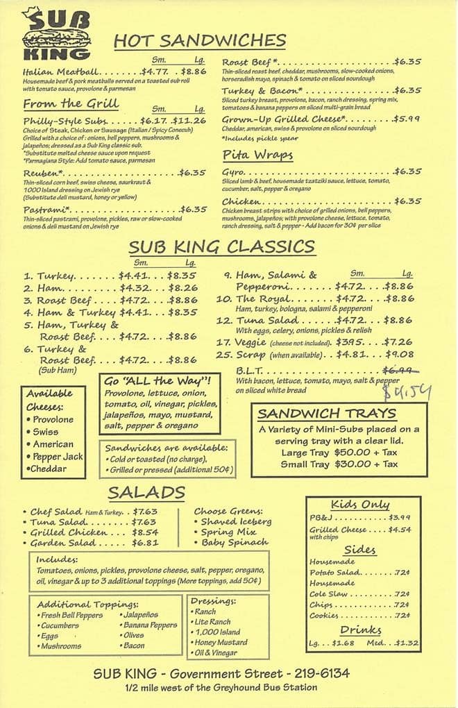Sub King Deli & Grill Menu Urbanspoon/Zomato