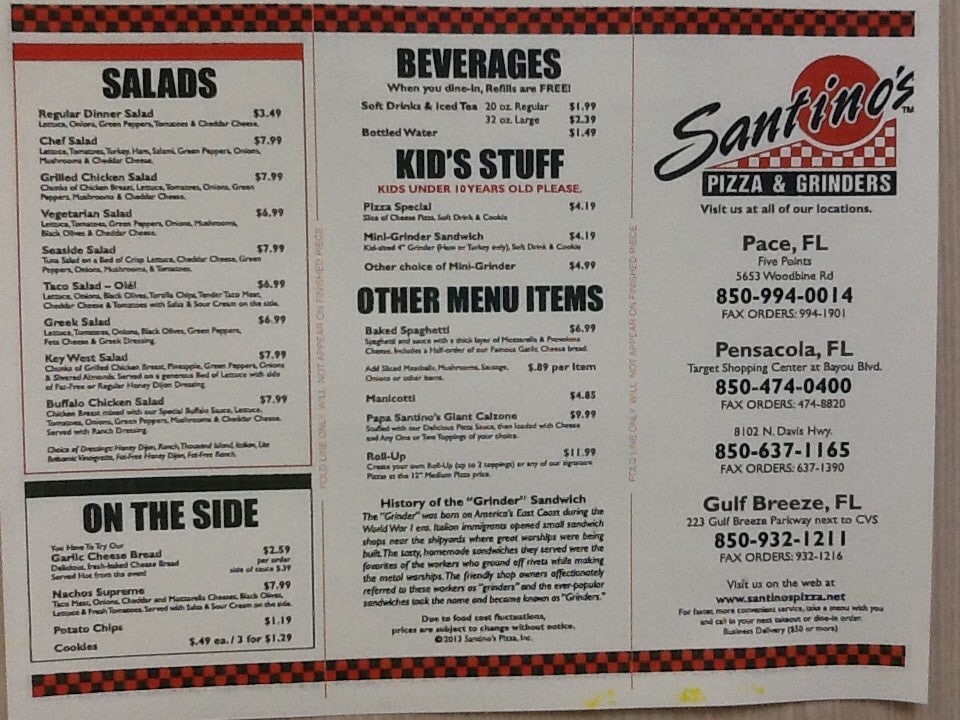 Santino's Pizza & Grinders Menu Urbanspoon/Zomato