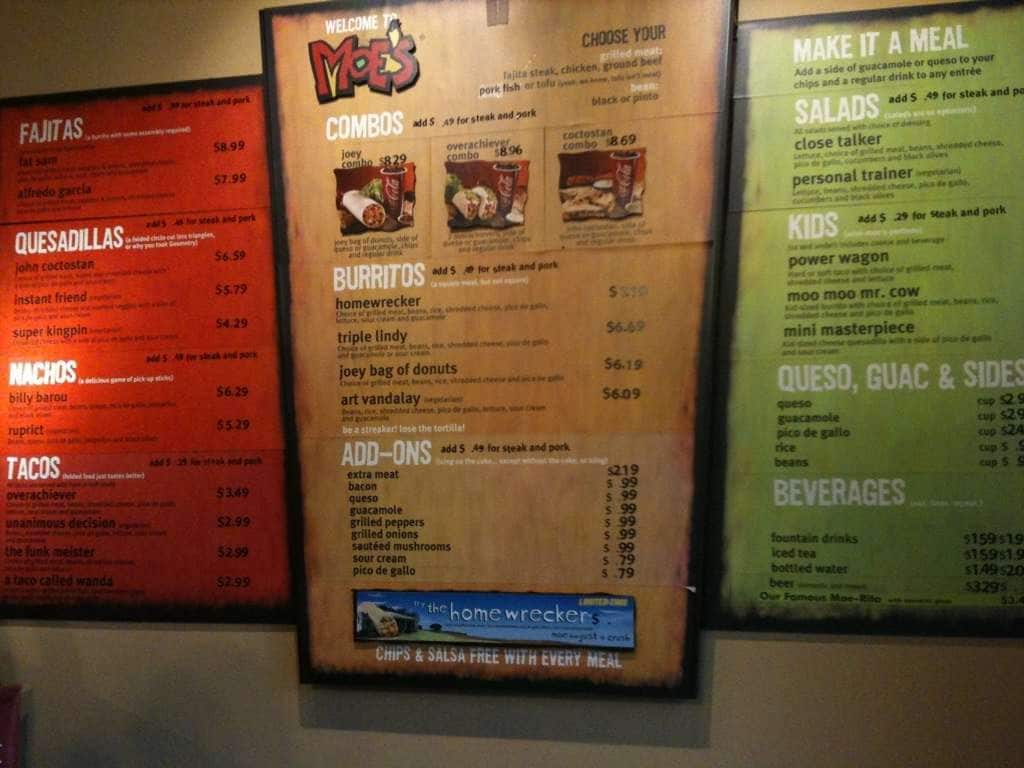 Moe's Southwest Grill Menu - Urbanspoon/Zomato