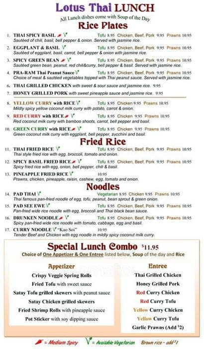 Lotus Thai Restaurant Menu Menu For Lotus Thai Restaurant Danville Danville