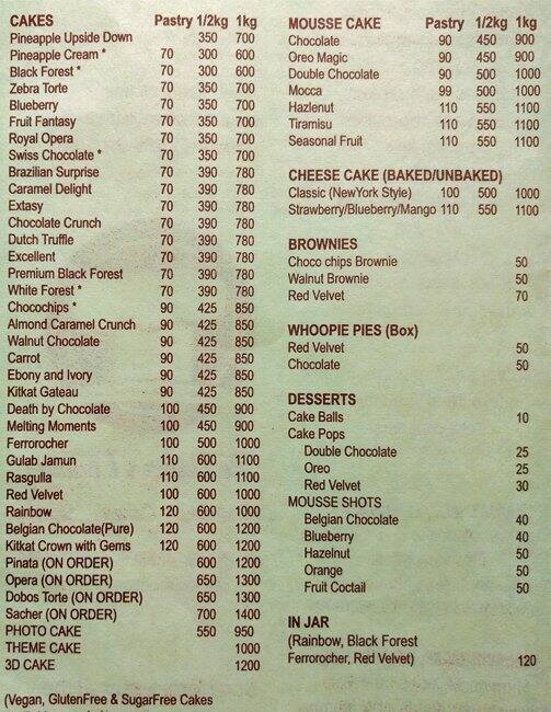 The Baker's Lounge Menu, Menu for The Baker's Lounge, Kandivali West