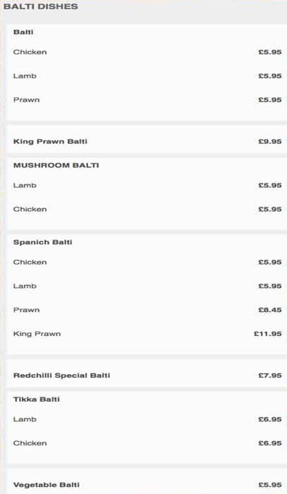 Red Chilli menu