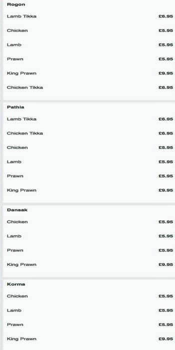 Red Chilli menu