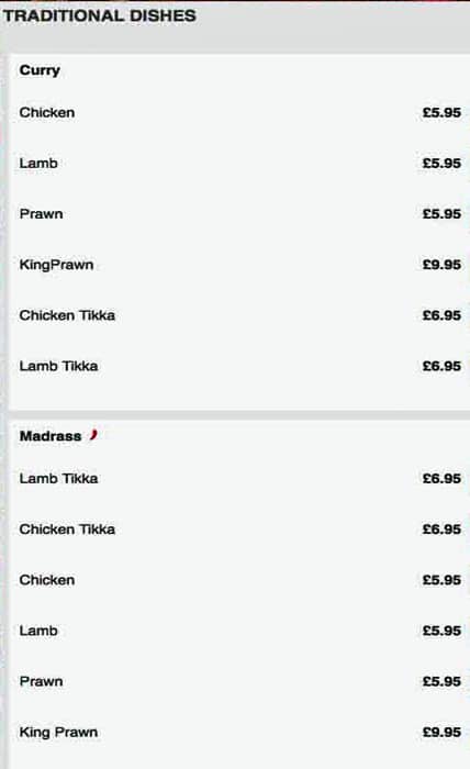 Red Chilli menu