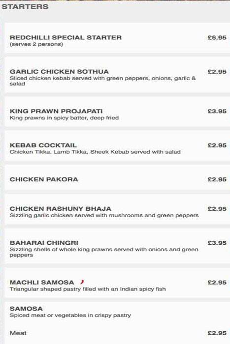 Red Chilli menu