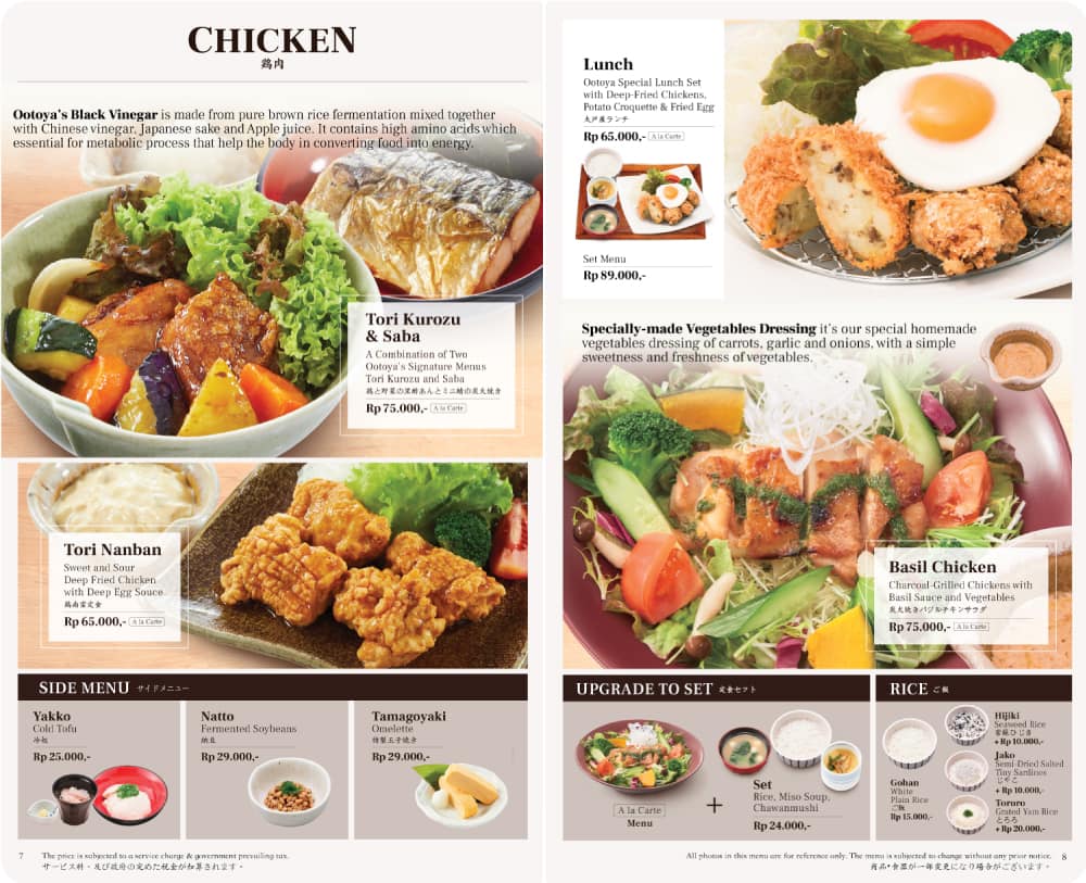 Menu at Ootoya restaurant, Central Jakarta, Jl. Asia Afrika No.3