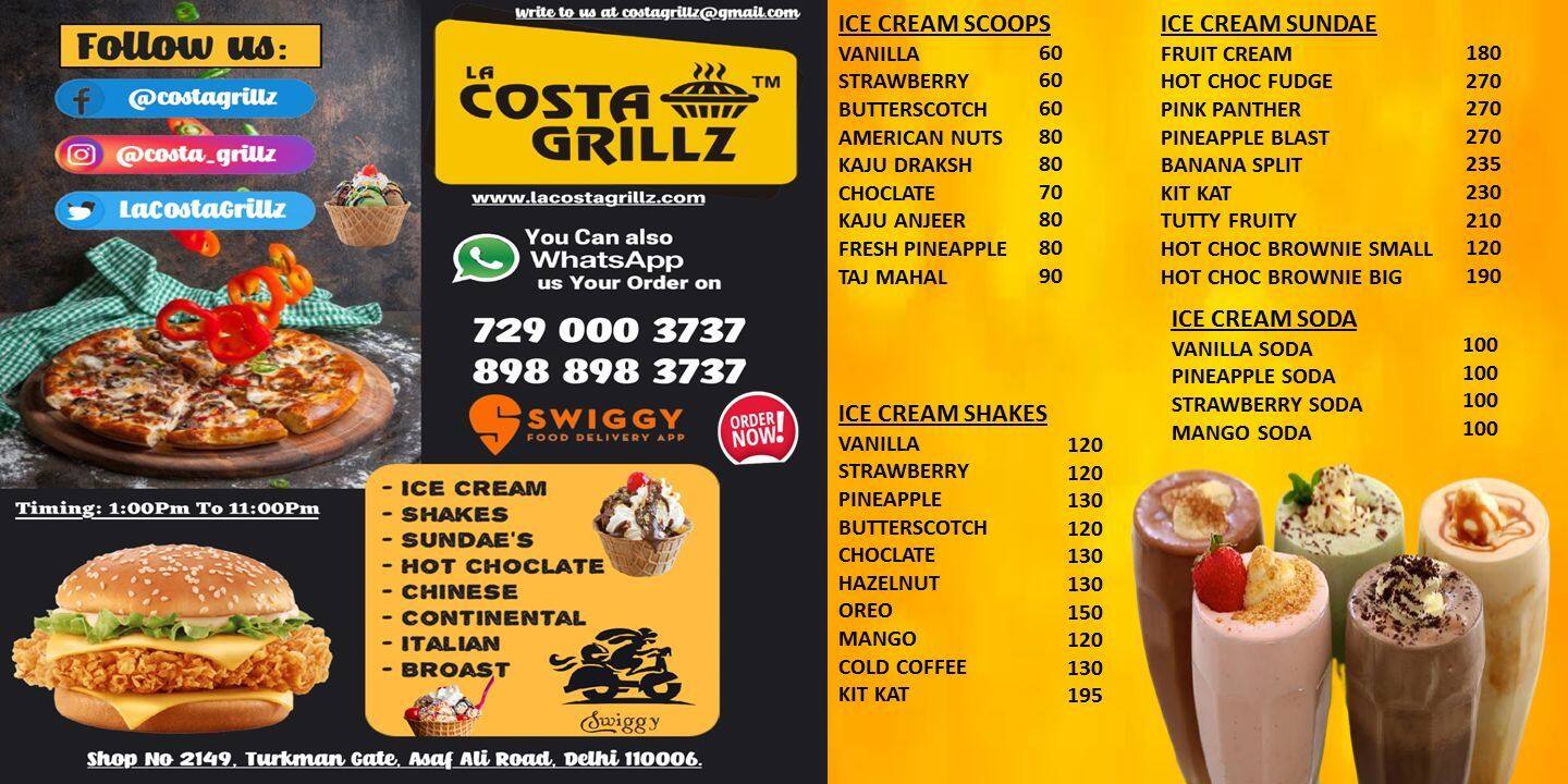 La deals costa menu