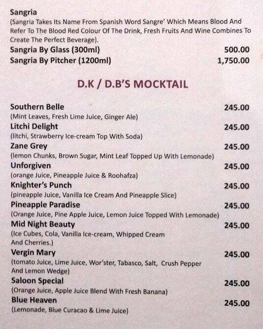 Menu at Delly Belly Lounge Bar, New Delhi, Shop No. 39