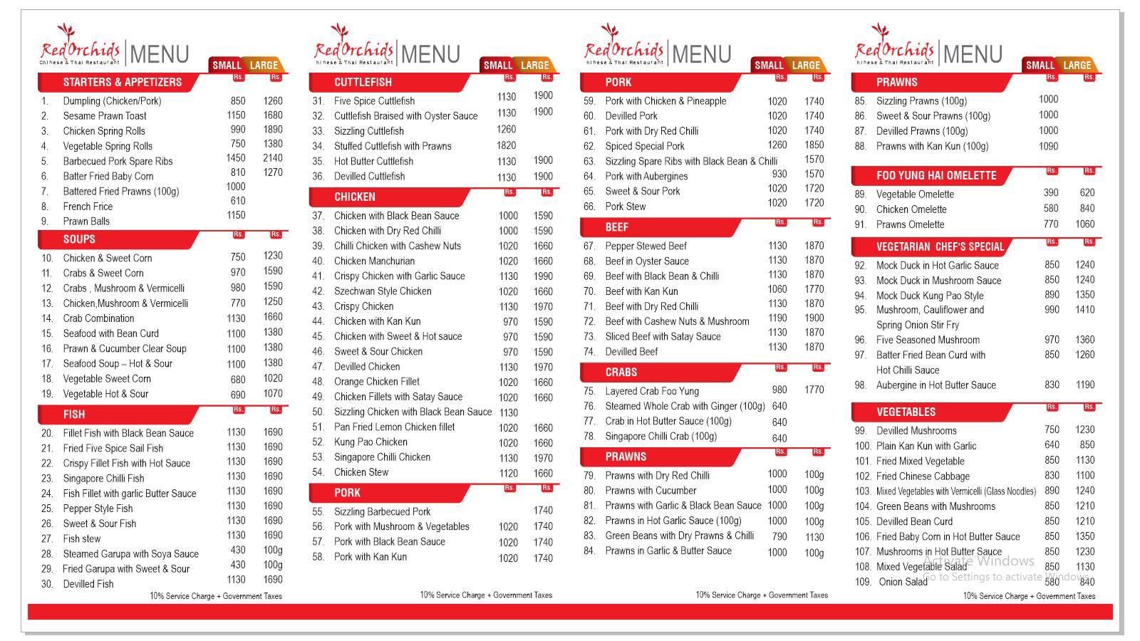 Red Orchid menu