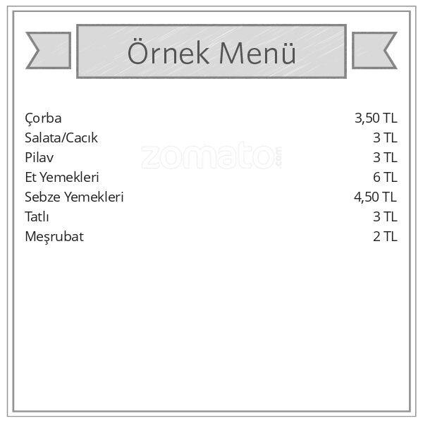 Bizim Ev Yemekleri Menu, Menu v reštaurácii Bizim Ev Yemekleri