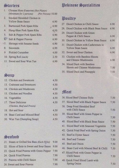 Young's Peking Restaurant menu