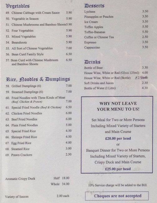 Young's Peking Restaurant menu