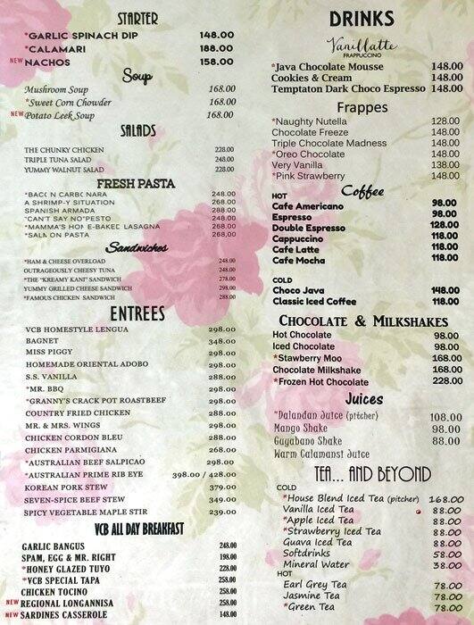 Vanilla Cupcake Bakery Menu, Menu for Vanilla Cupcake Bakery, Bonifacio Global City, Taguig City