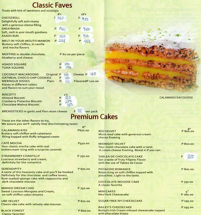 Menu at Patisserie Caroline desserts, Quezon City, L2