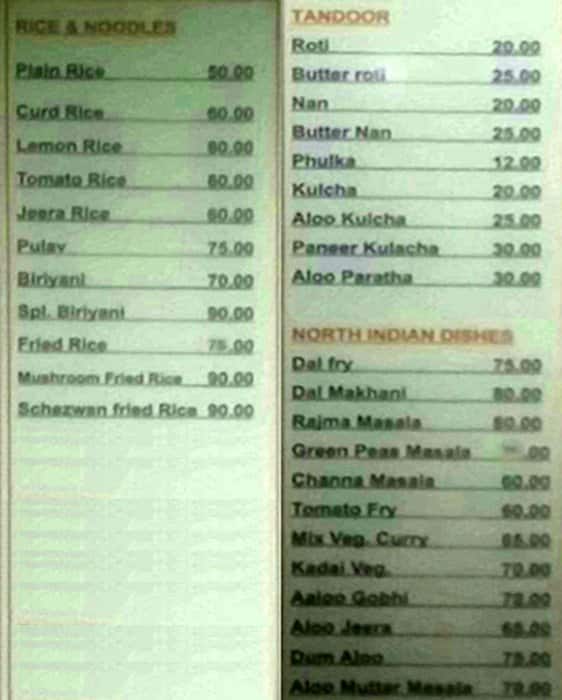 Ashok Bhavan menu