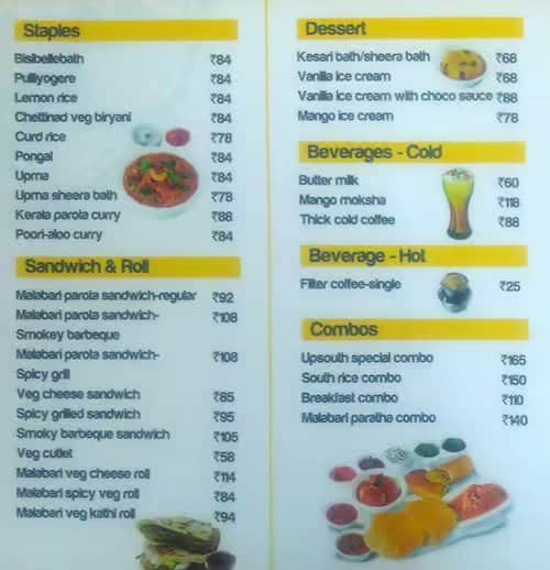 Upsouth Phoenix Mall Pune menu