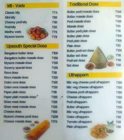 Upsouth Phoenix Mall Pune menu