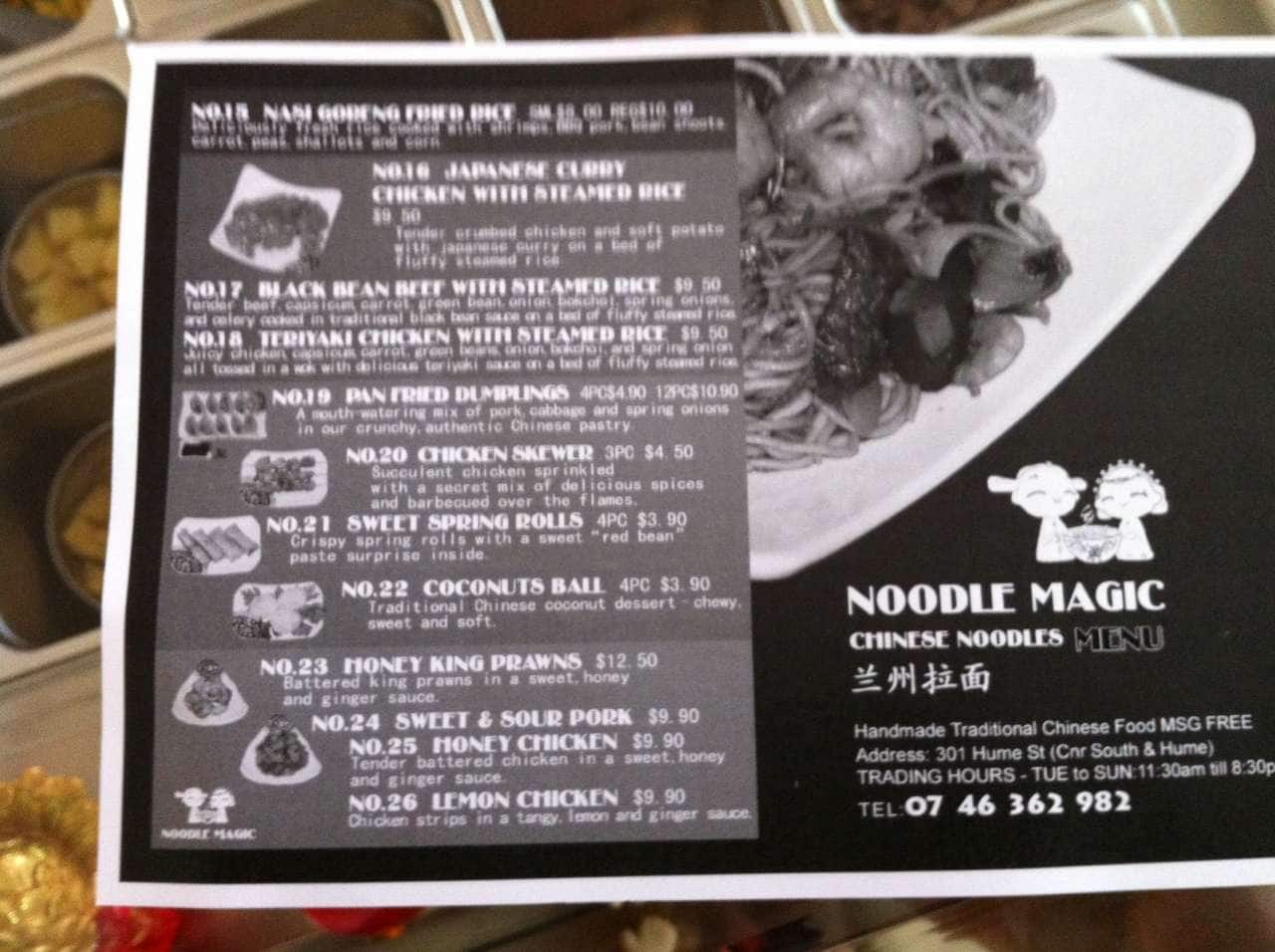 Chinese Noodle Magic Menu, Menu for Chinese Noodle Magic, Toowoomba