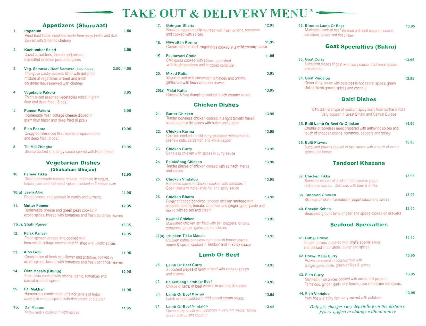 Menu at Green Chili restaurant, Calgary, 150 Crowfoot Crescent NW 101