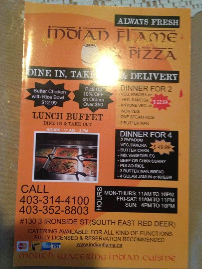 Indian Flame & Pizza Menu, Menu for Indian Flame & Pizza, Red Deer, Red