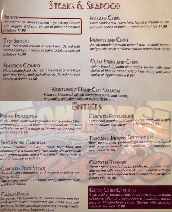 Menu at Iron Horse Casino pub & bar, Auburn