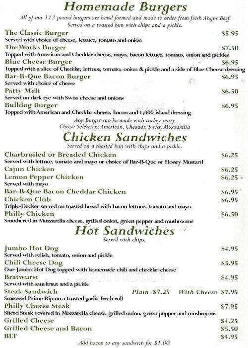 Menu at Fitz's Pub. II, Villa Park