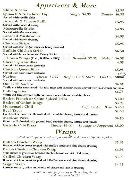 Menu at Fitz's Pub. II, Villa Park