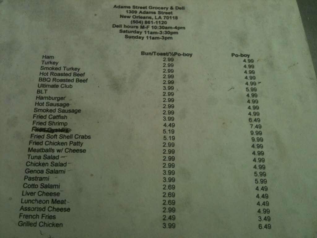 Adams Street Grocery Menu Menu For Adams Street Grocery Audubon New Orleans